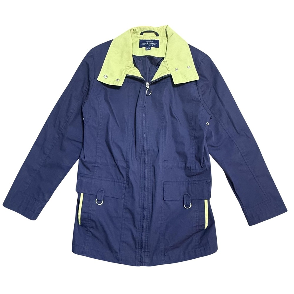 Mackintosh New England Jacket Womens Small Navy Blue Rain Coat‎ Lined Zip